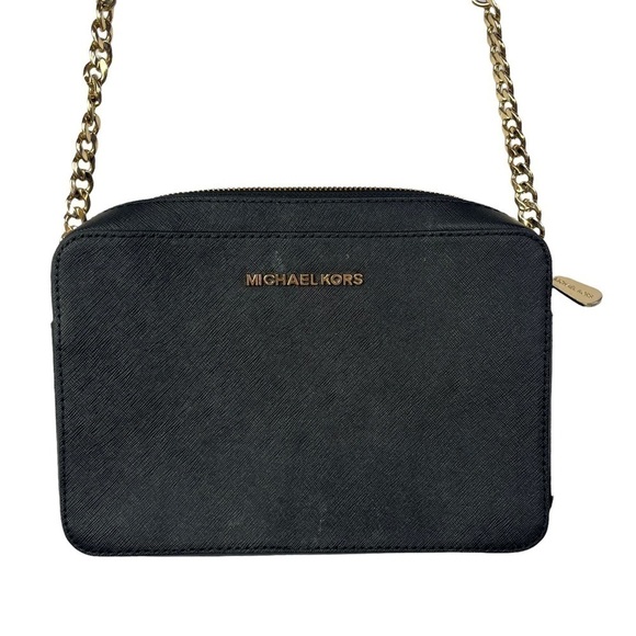 Michael Kors Black & Gold Jet Set Large Crossbody Purse - Picture 3 of 4